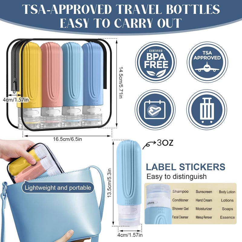 YIIMER Travel Bottles for Toiletries, 3oz TSA Approved Travel Size Toiletries, Silicone Leak-Proof Refillable Containers, Squeezable Liquid Essentials Bottles W/Clear Bag (COLORFUL) - Image 5